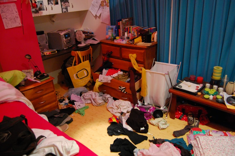 this is a messy room with many items strewn about