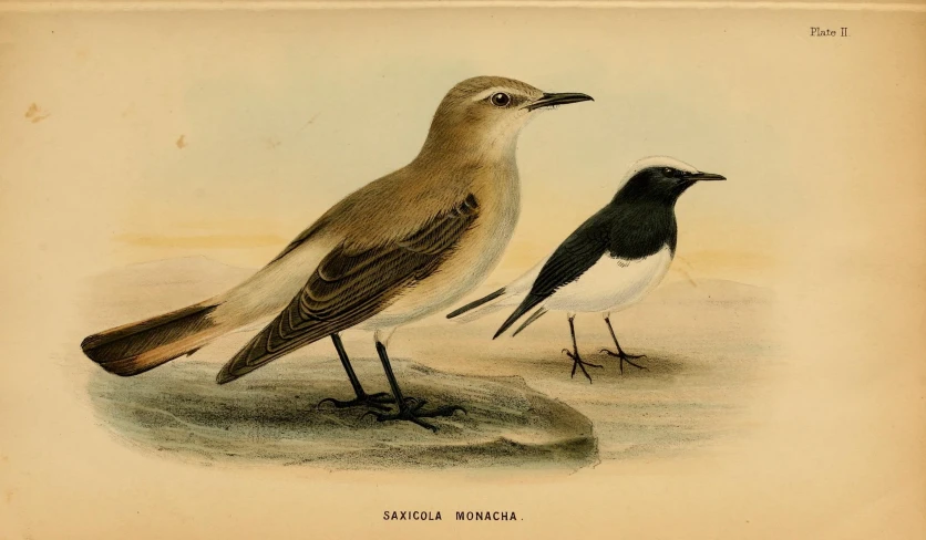 a white and brown bird stands in the sand