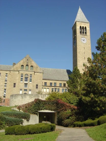 the old building has a large clock tower