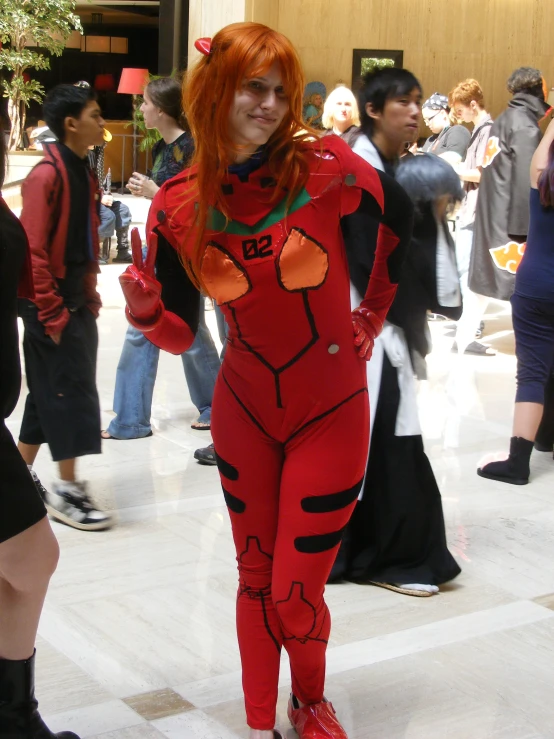 a man in a costume with red hair on