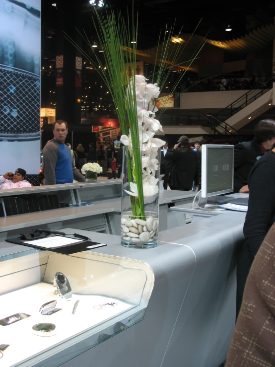 a store display featuring several large glass items