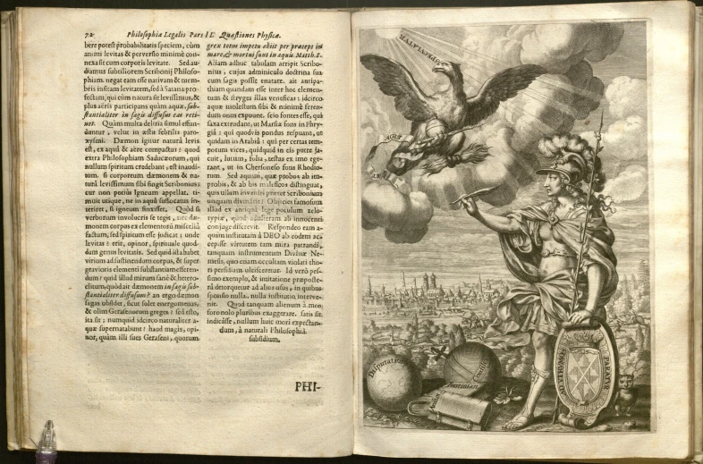 an open book showing the illustration of two winged men
