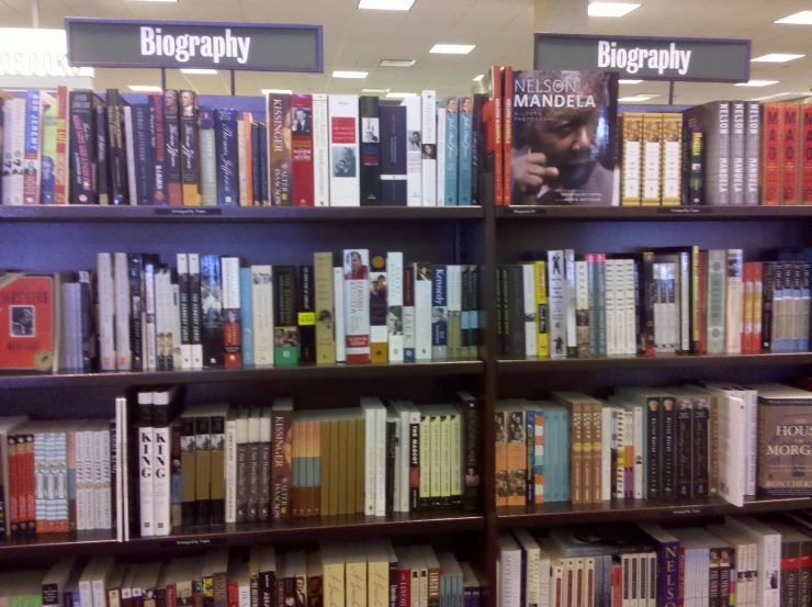 a book shelf filled with lots of different books