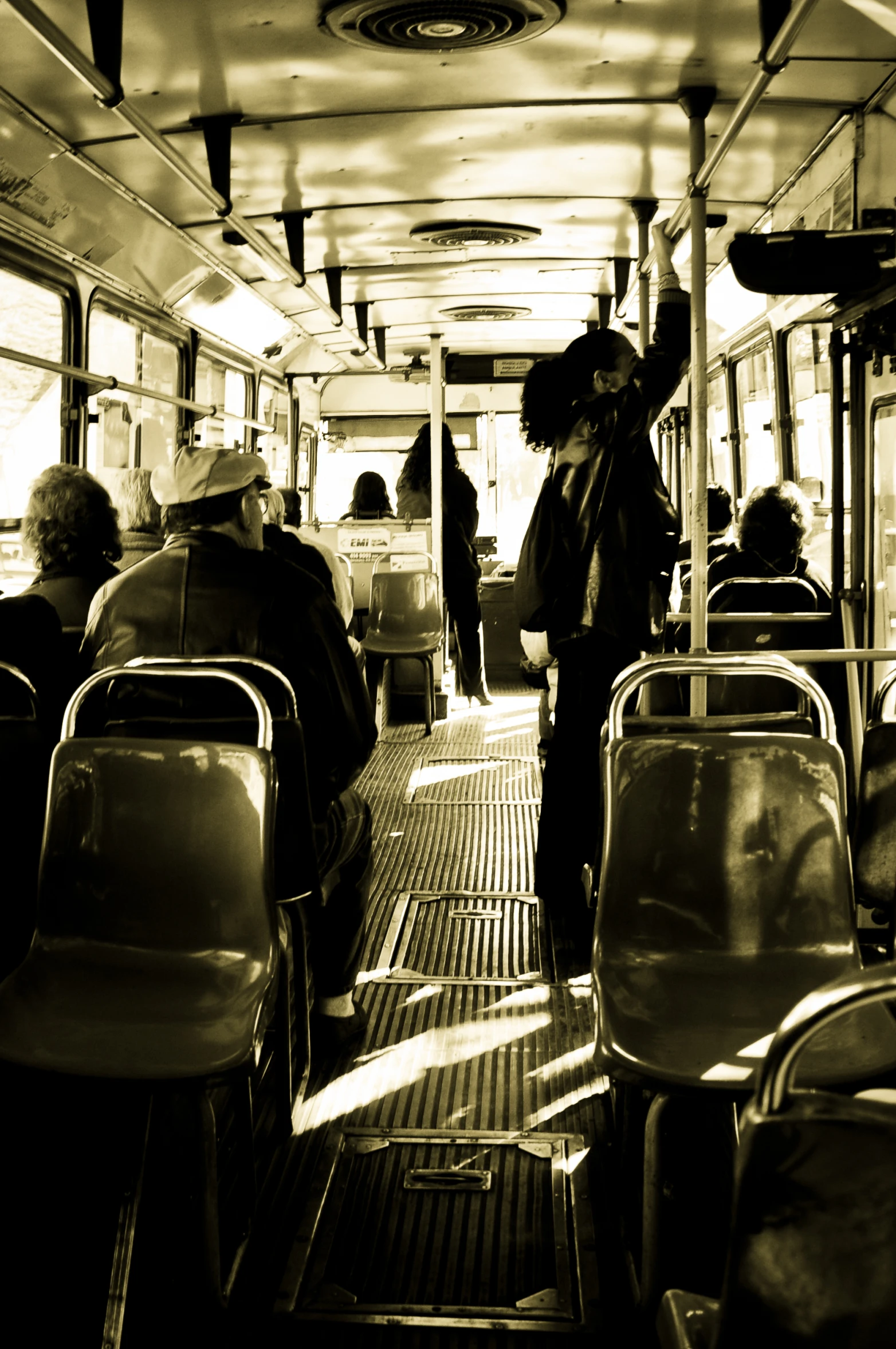 this is an inside view of a public transit bus