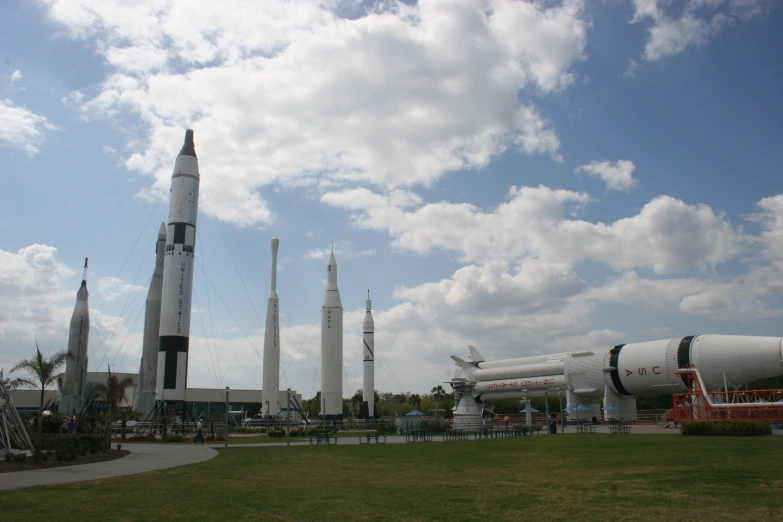 the large space shuttle is parked at the museum