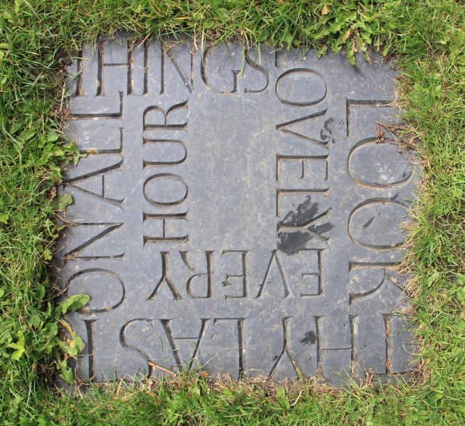 an ornamental inscription is on the ground that has been carved into