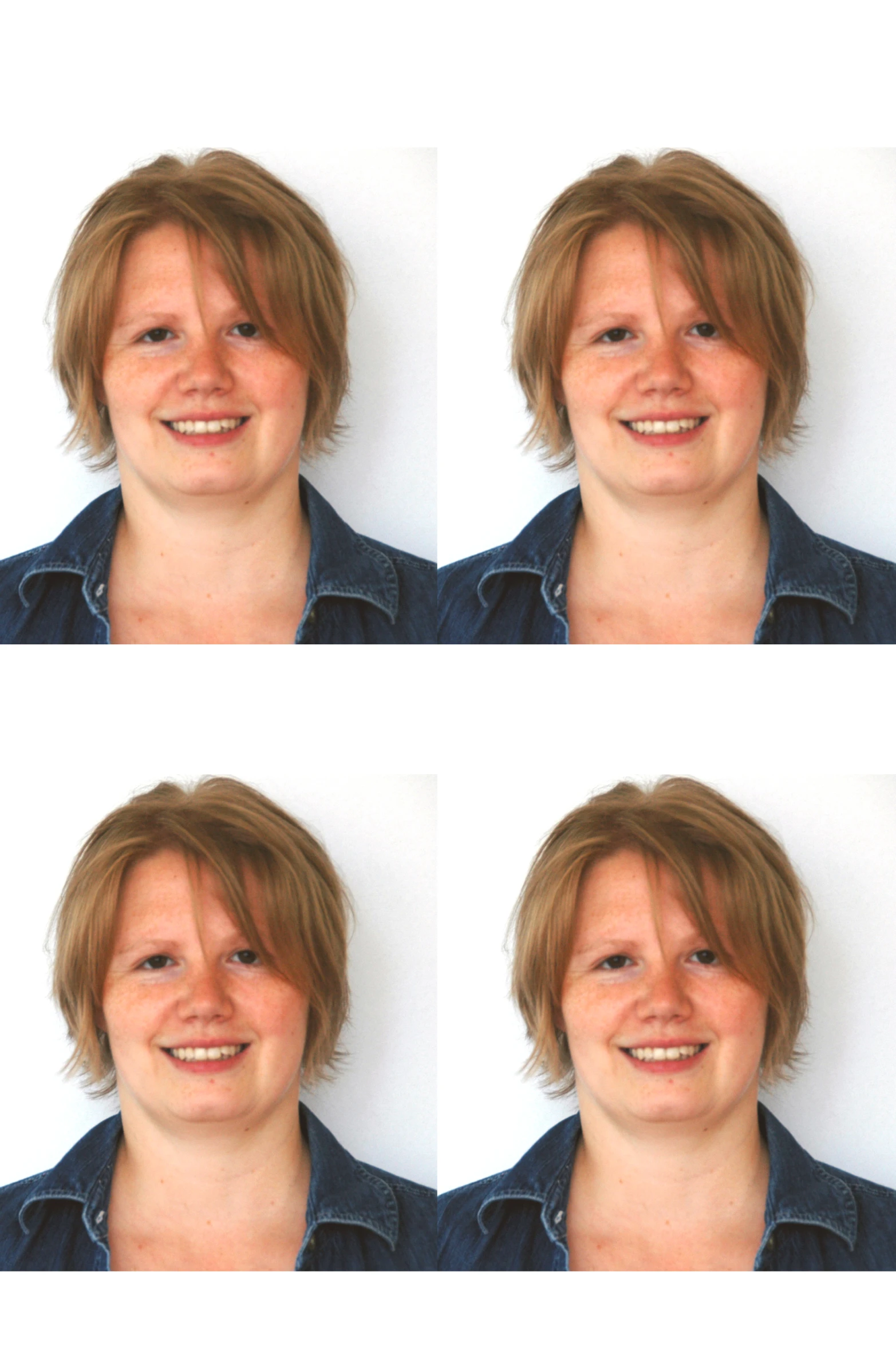 four different views of the same woman's head