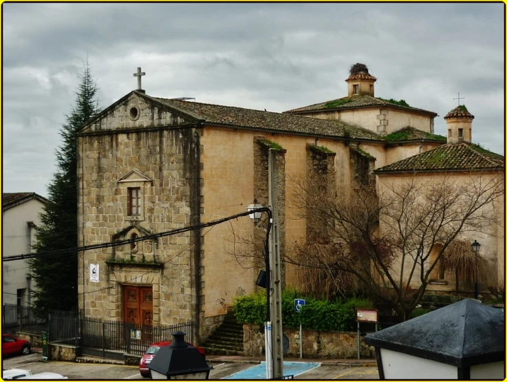 there is a large old building with two tall towers on the top of it