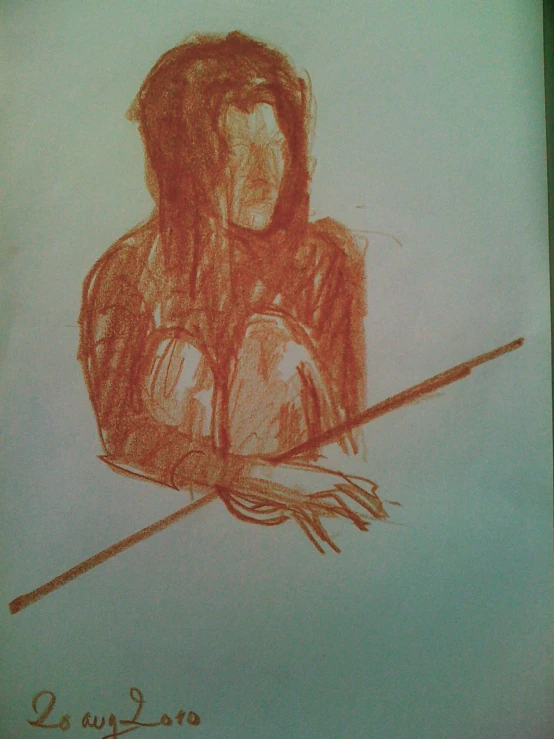 this is an image of a drawing of a girl with a knife