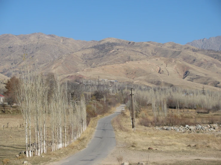 a road winding away from the mountain range