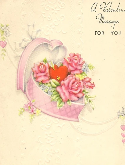 a valentine card with two hearts and roses on it
