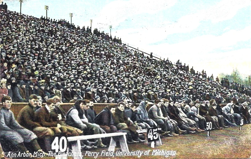 an old po of a large stadium full of men