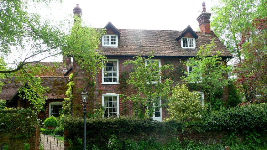 the house is in the trees and the plants around it