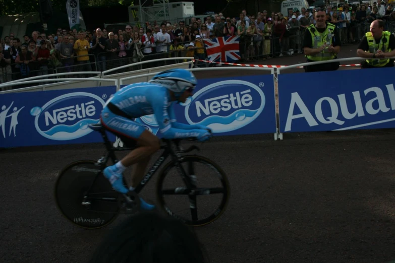 the cyclist is competing in the bike race