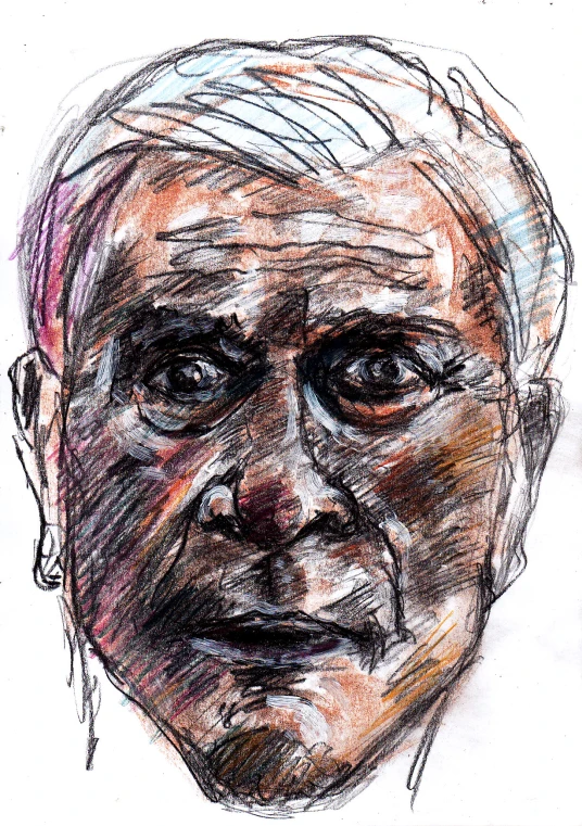 a drawing of an old man in black and white