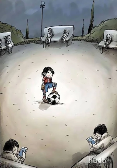 a cartoon showing s playing with a soccer ball