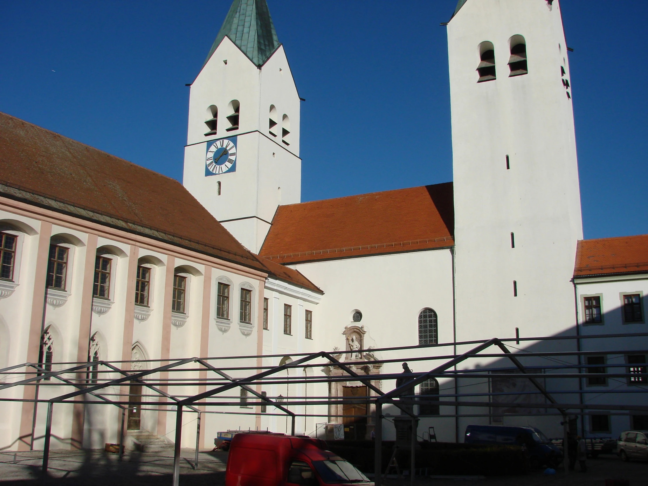 an old building with a large church steeple