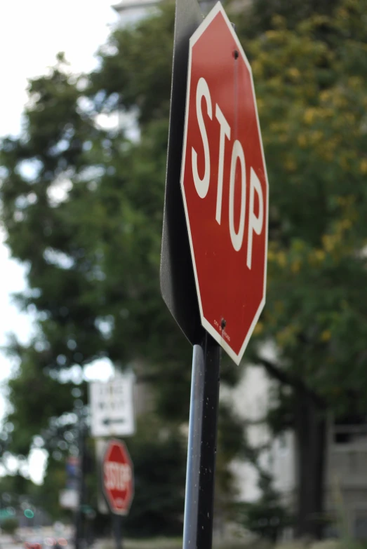 a close up of a red stop sign