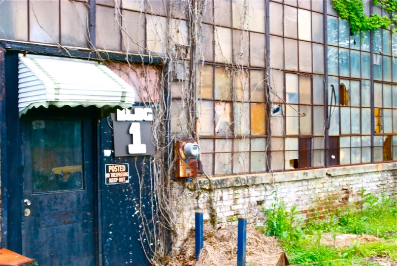 a rundown building with vines growing on it