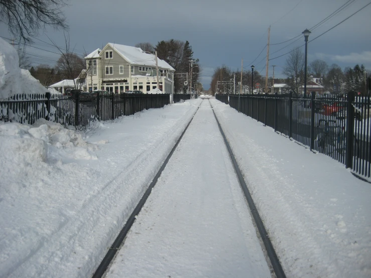 a train track that has been turned into snow