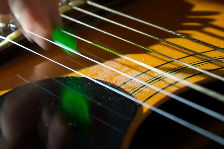 someone is playing a guitar with strings attached to their body