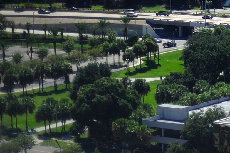 a city view of a freeway and airport