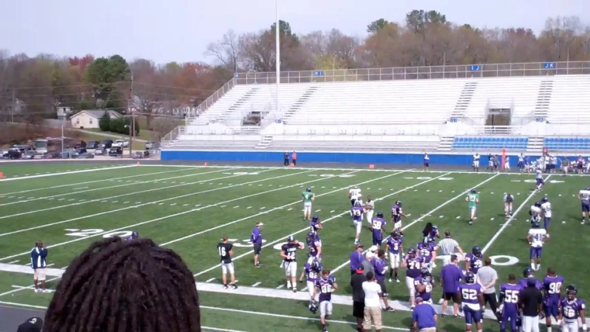 a group of football players are playing on the field