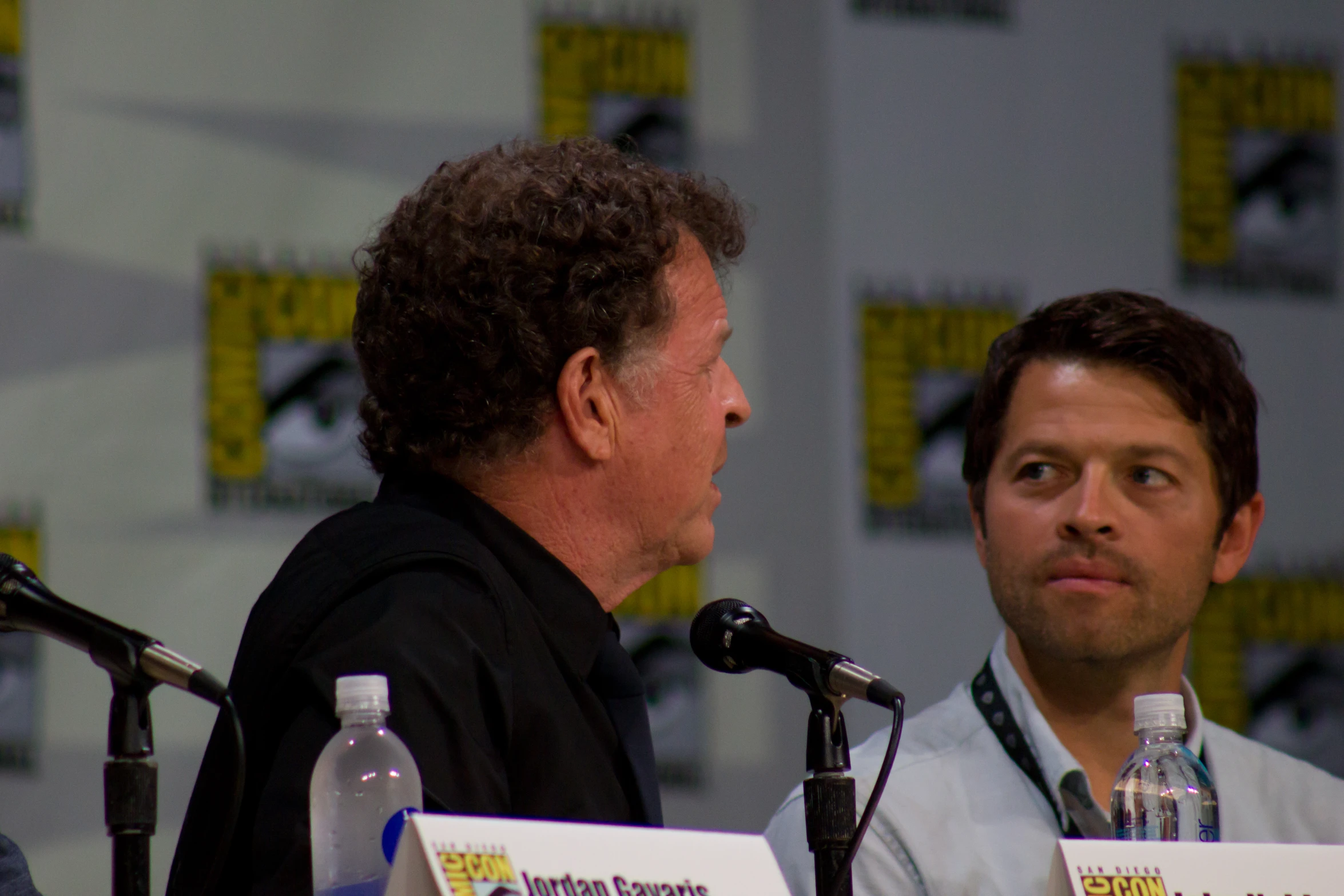 two men at a panel for a tv series talking