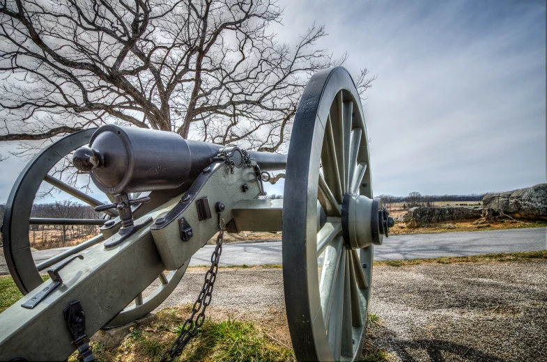 a machine gun is seen closeup on the ground