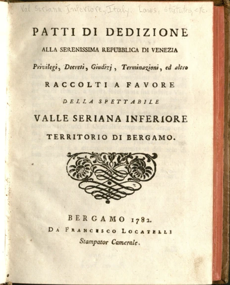 the front page of an old italian book