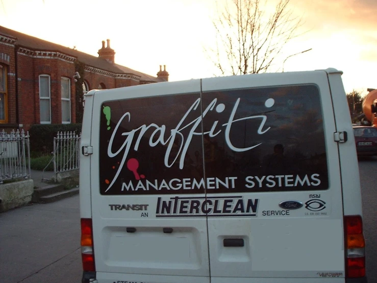 the back of an advertising van for the organization