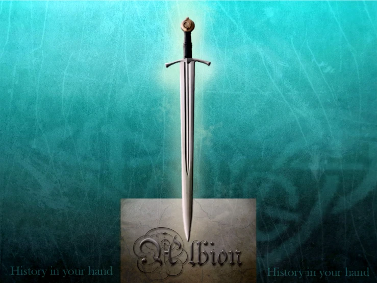 an illustration of a sword on the base of the poster