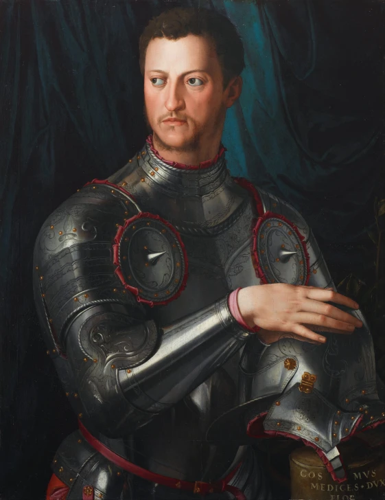 an oil painting of a man in armor