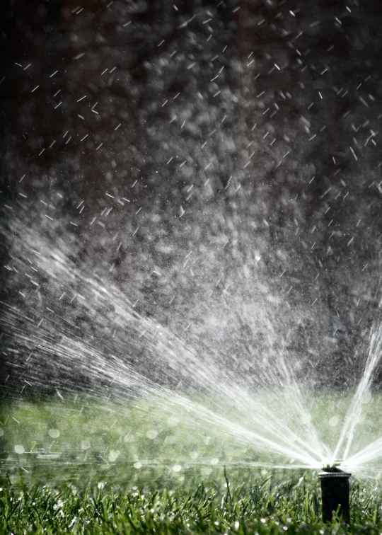 a fire hydrant spewing water into the air on the green lawn