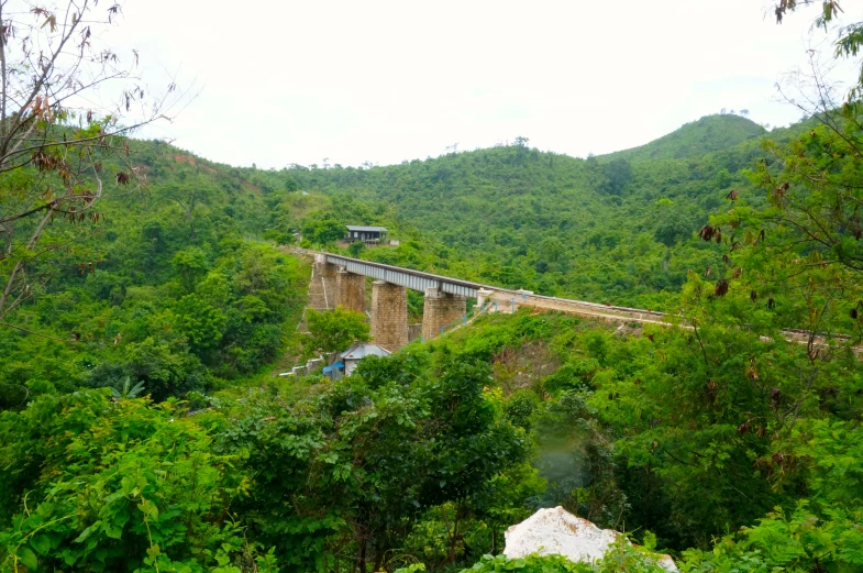 a scenic area with several bridges above the water