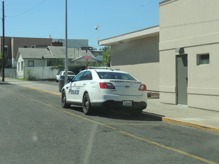 a white car parked on the side of a road