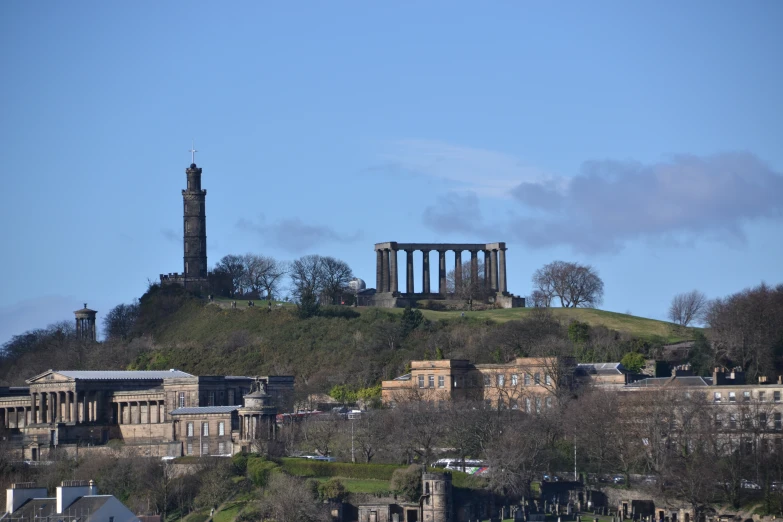 some buildings and trees are on a hill side