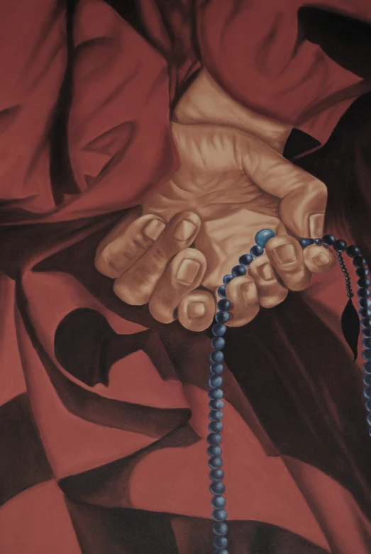 a painting of hands that are next to each other with beads