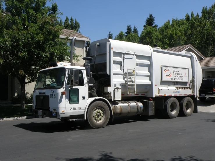 a dump truck parked on the street outside