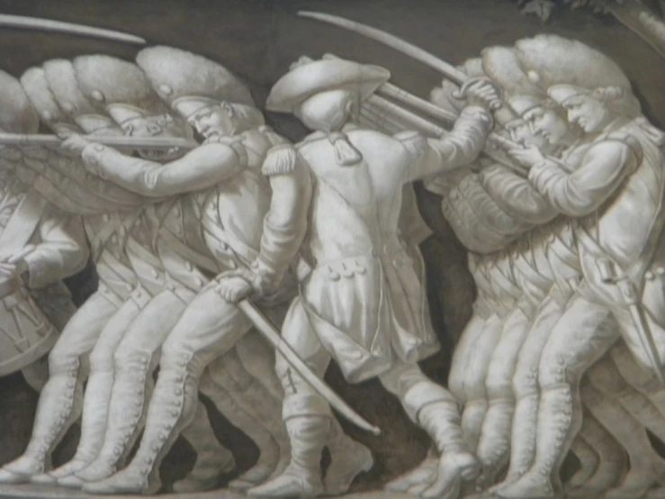 a drawing of a group of men fighting with an angel