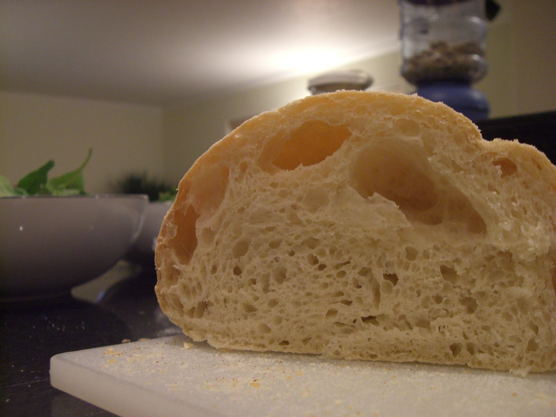 closeup of a slice of bread on white counter