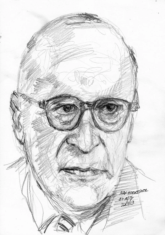 a black and white drawing of an older man