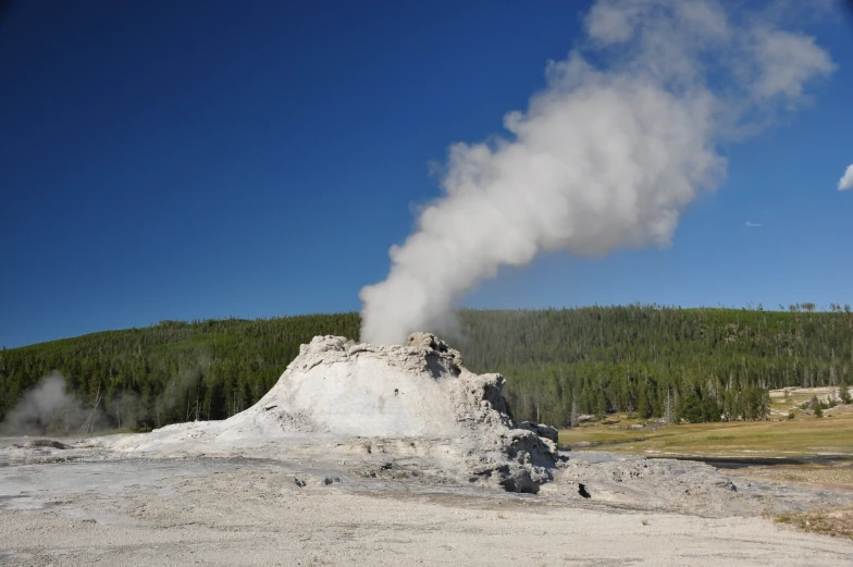 an area with steam rising out from it's side