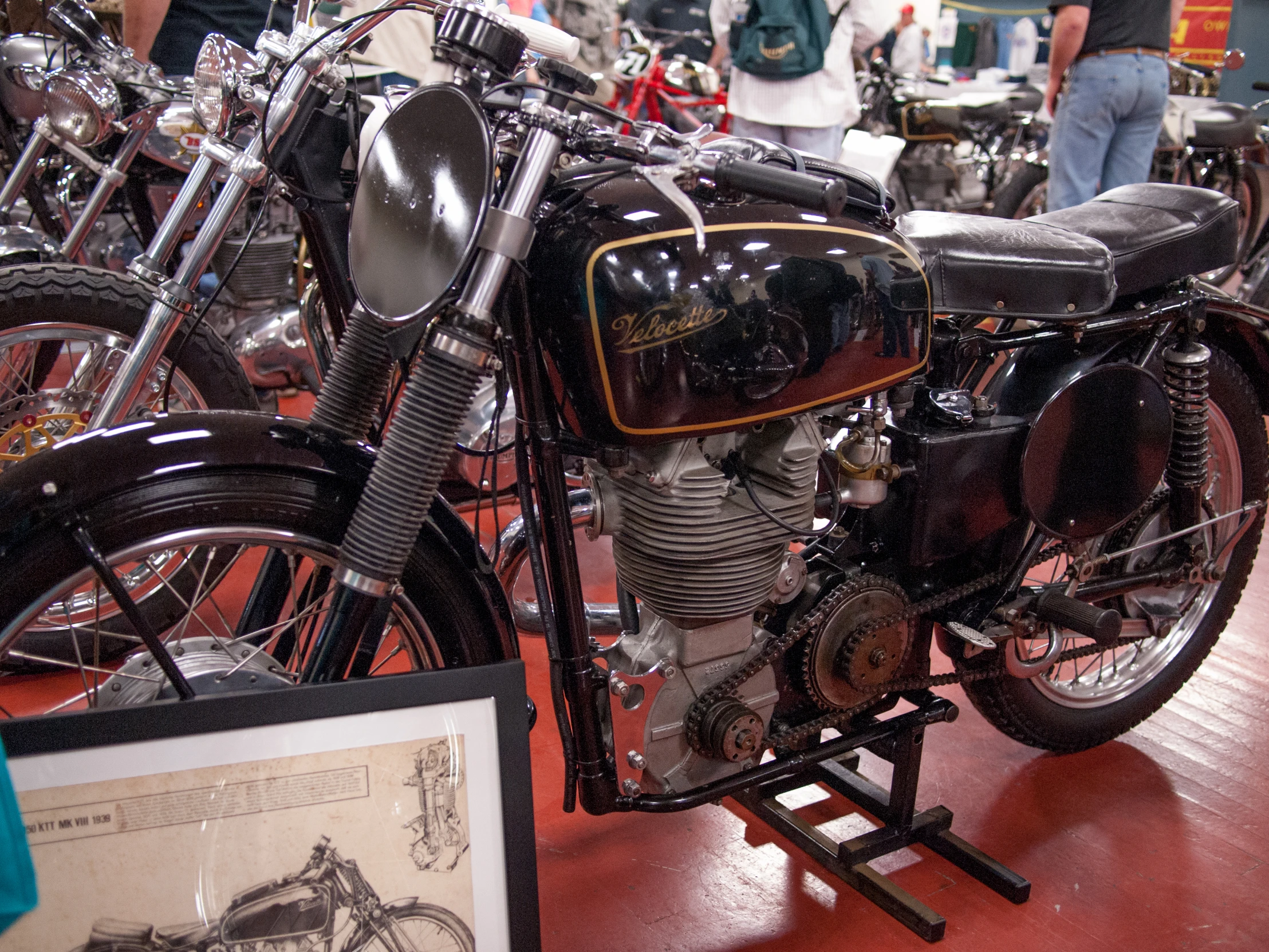 an old motorcycle parked inside of a building