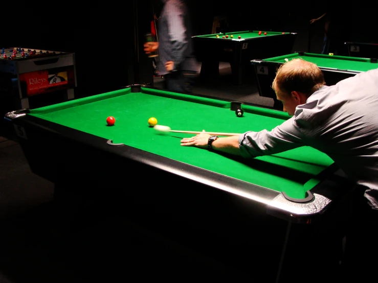 a man is playing a game of pool