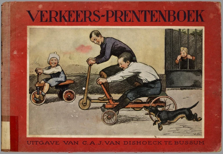 a magazine cover showing a person on the bench and an old man riding in a tricycle