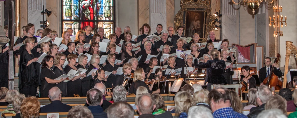 a choir singing in a church with choir members