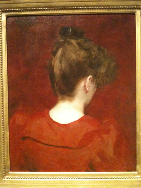 an image of an oil painting of a woman in red