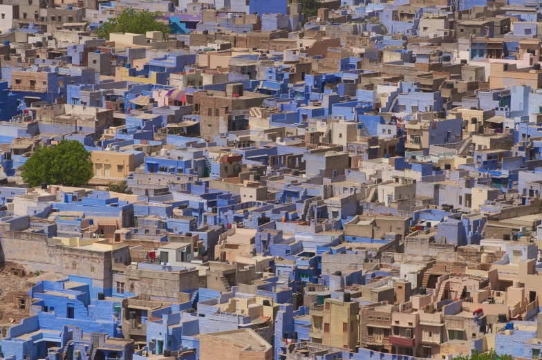 an aerial s of many houses in the blue city