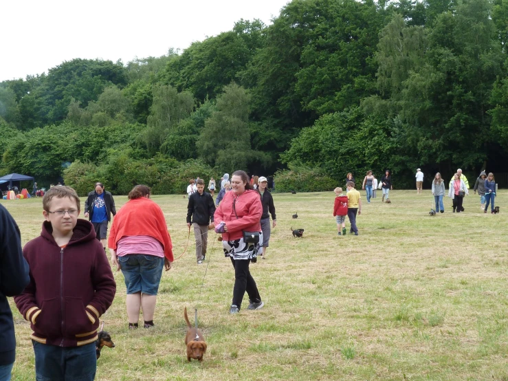 a large crowd of people in a grass field